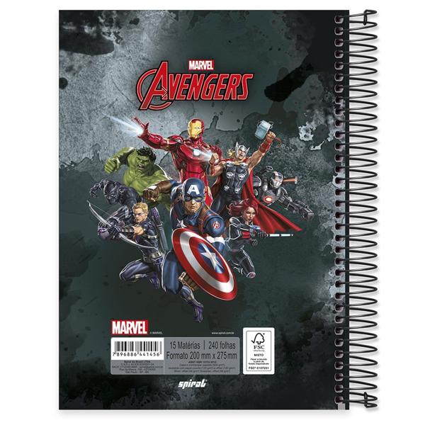 Caderno universitário capa dura 15x1 240 folhas, Marvel Avengers - Vingadores, Spiral, 211969 - PT 1 UN