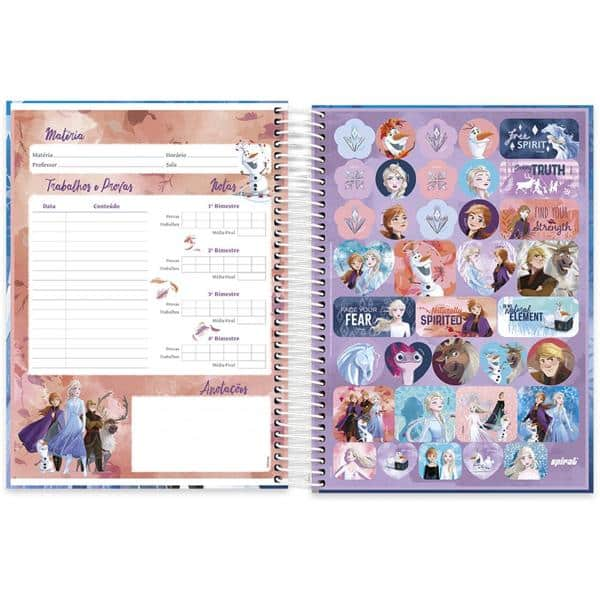 Caderno universitário capa dura 15x1 240 folhas, Disney Frozen, Spiral, 212071 - PT 1 UN