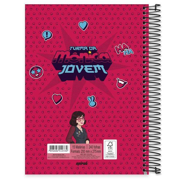 Caderno universitário capa dura 15x1 240 folhas, Turma da Mônica Jovem, Spiral, 212054 - PT 1 UN