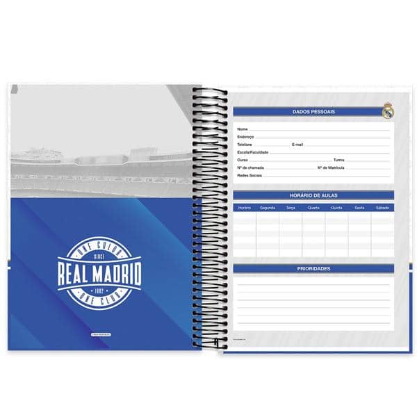 Caderno universitário capa dura 20x1 320 folhas Real Madrid 212157 Spiral PT 1 UN