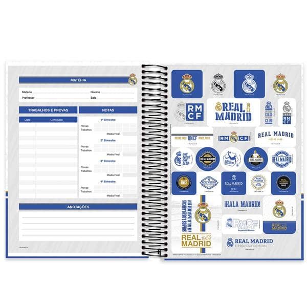 Caderno universitário capa dura 20x1 320 folhas Real Madrid 212157 Spiral PT 1 UN
