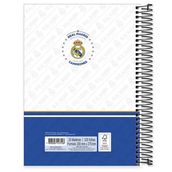 Caderno universitário capa dura 20x1 320 folhas Real Madrid 212157 Spiral PT 1 UN
