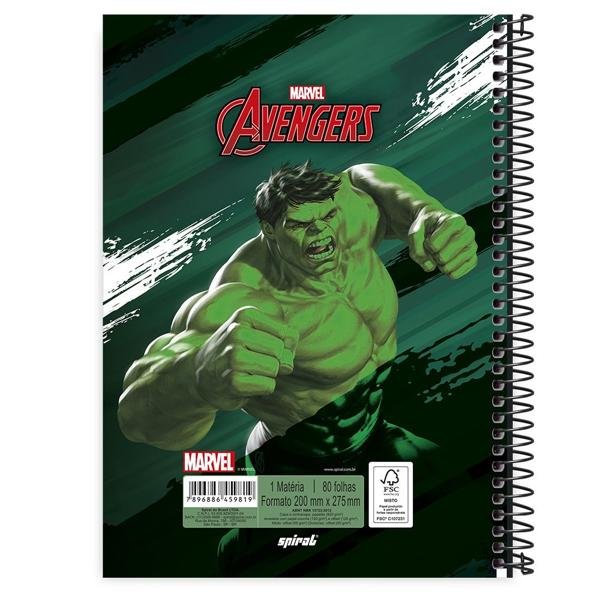 Caderno universitário capa dura 1x1 80 folhas, Marvel Avengers - Vingadores, Spiral, 211531 - PT 1 UN