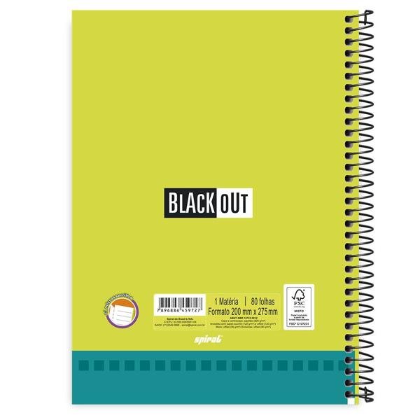 Caderno Universitário Capa Dura 1X1 80 Folhas Black Out Azul Spiral - PT 1 UN