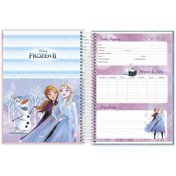 Caderno universitário capa dura 10x1 160 folhas, Disney Frozen, Spiral, 211949 - PT 1 UN