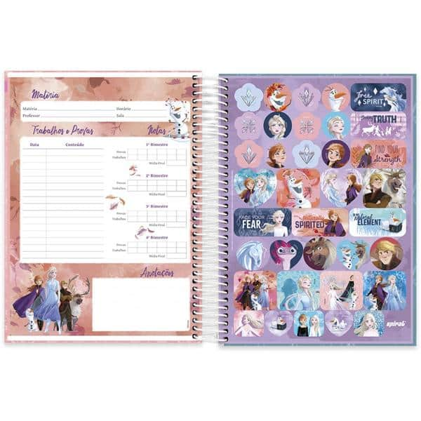 Caderno universitário capa dura 10x1 160 folhas, Disney Frozen, Spiral, 211949 - PT 1 UN