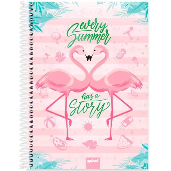 Caderno universitário capa dura 1x1 80 folhas, Tendency Flamingo, Spiral, 2277516 - PT 1 UN