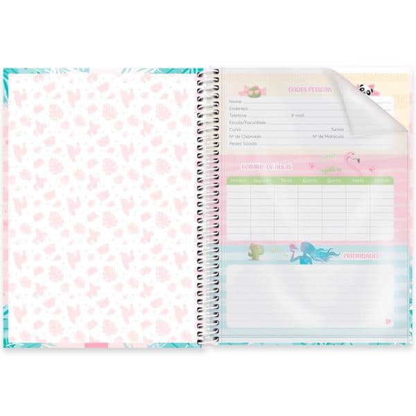 Caderno universitário capa dura 1x1 80 folhas, Tendency Flamingo, Spiral, 2277516 - PT 1 UN