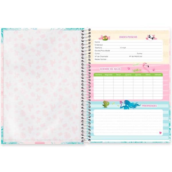 Caderno universitário capa dura 1x1 80 folhas, Tendency Flamingo, Spiral, 2277516 - PT 1 UN
