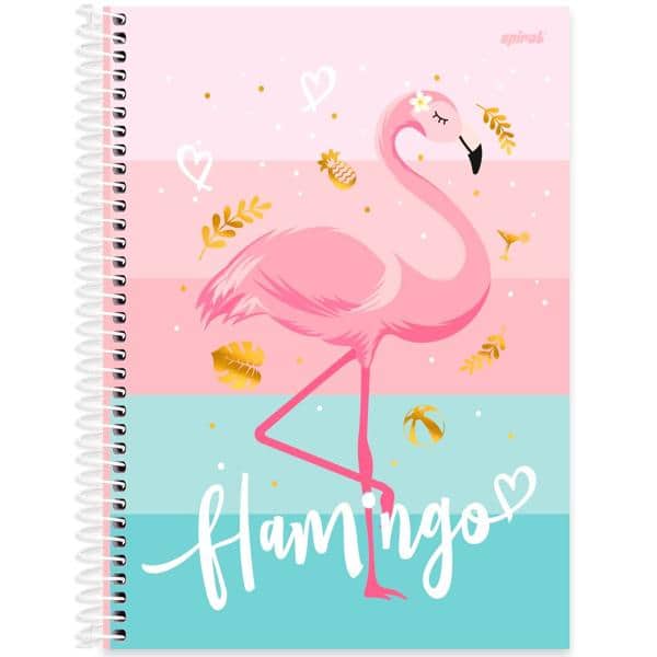 Caderno universitário capa dura 1x1 80 folhas, Tendency Flamingo, Spiral, 2277530 - PT 1 UN