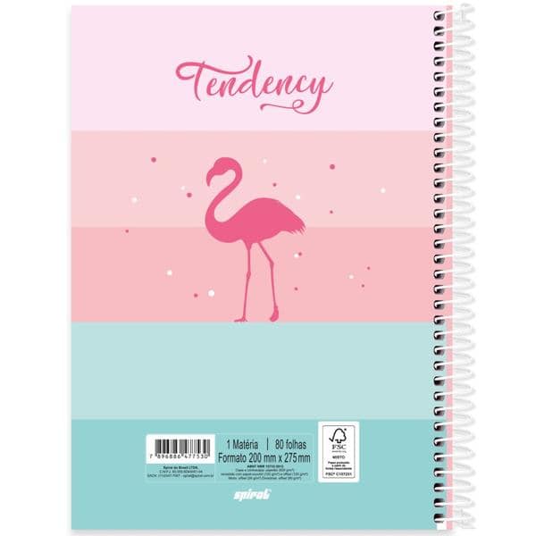 Caderno universitário capa dura 1x1 80 folhas, Tendency Flamingo, Spiral, 2277530 - PT 1 UN