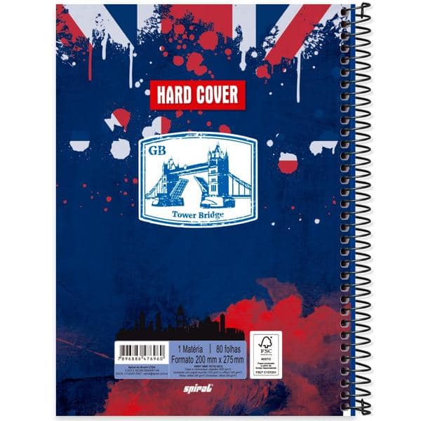 Caderno universitário capa dura 1x1 80 folhas, Hard Cover Londres, Spiral, 2276960 - PT 1 UN