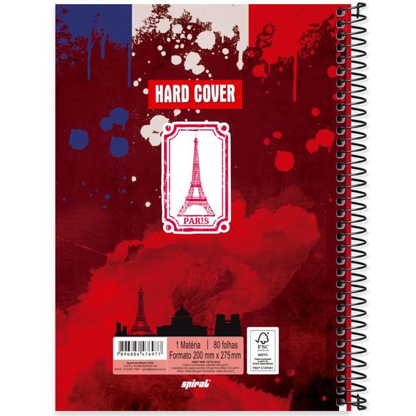 Caderno universitário capa dura 1x1 80 folhas, Hard Cover Paris, Spiral, 2276977 - PT 1 UN