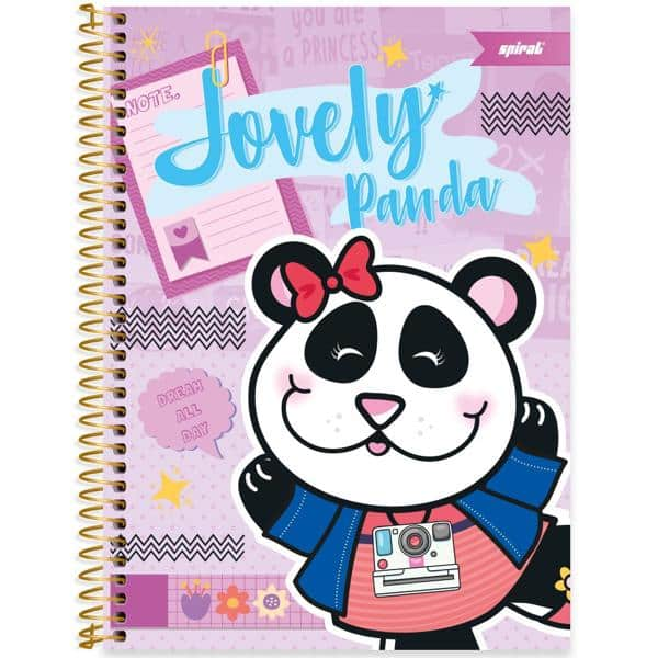 Caderno universitário capa dura 1x1 80 folhas, Pop Pet Panda, Spiral, 2277332 - PT 1 UN