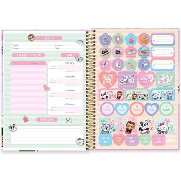 Caderno universitário capa dura 1x1 80 folhas, Pop Pet Panda, Spiral, 2277332 - PT 1 UN