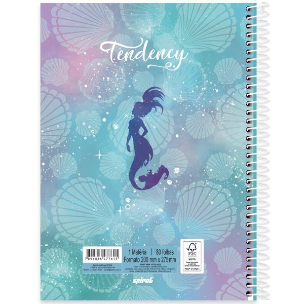 Caderno universitário capa dura 1x1 80 folhas, Tendency Sereia, Spiral, 2277615 - PT 1 UN
