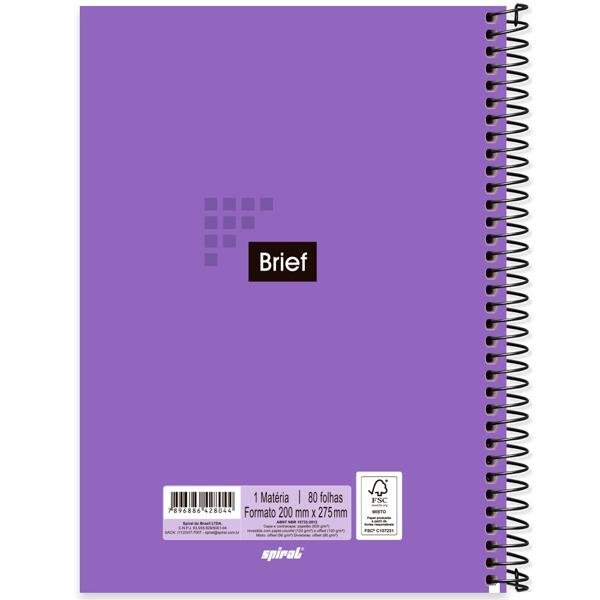 Caderno universitário capa dura 1x1 80 folhas, Brief Lilás, Spiral, 2228044 - PT 1 UN