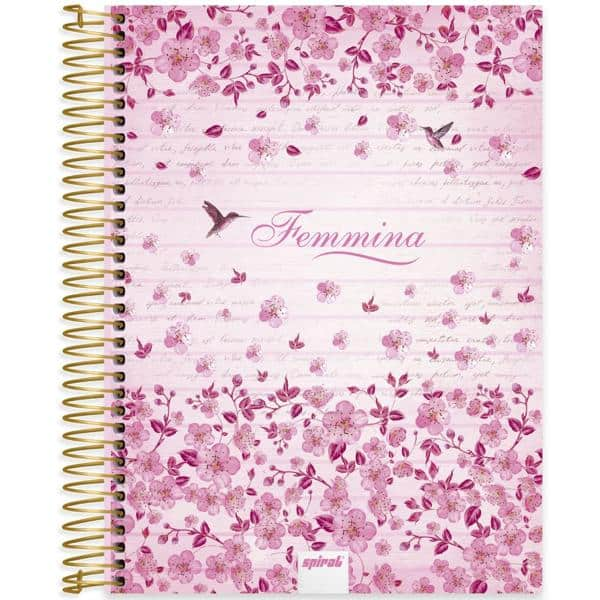 Caderno universitário capa dura 10x1 160 folhas, Femmina Rosa, Spiral, 2278391 - PT 1 UN