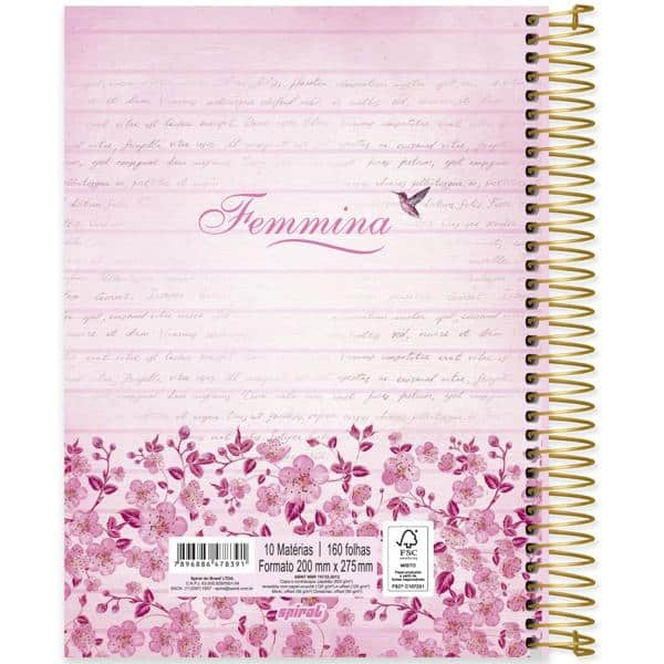 Caderno universitário capa dura 10x1 160 folhas, Femmina Rosa, Spiral, 2278391 - PT 1 UN