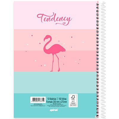 Caderno universitário capa dura 10x1 160 folhas, Tendency Flamingo, Spiral, 2278759 - PT 1 UN