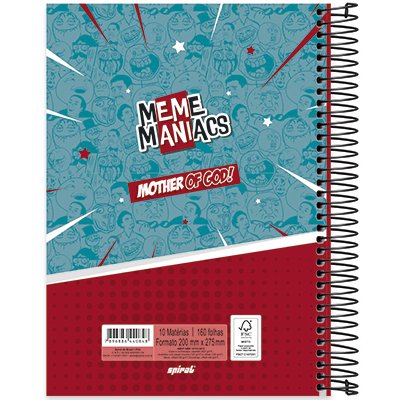 Caderno universitário capa dura 10x1 160 folhas, Meme Maniacs MOG, Spiral, 2240848 - PT 1 UN