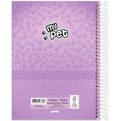 Caderno universitário capa dura 10x1 160 folhas, My Pet York, Spiral, 2278643 - PT 1 UN