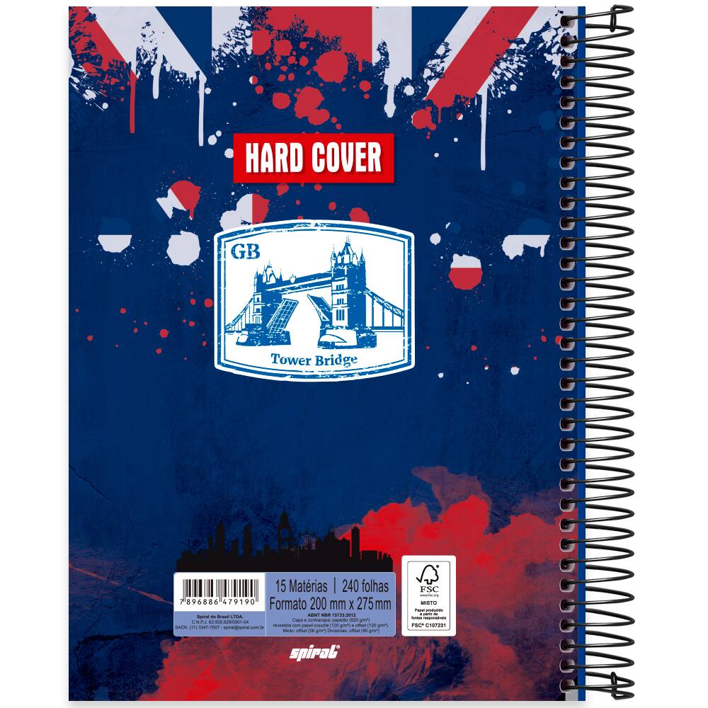 Caderno Universitário Capa Dura 15x1 240 Folhas Hard Cover Londres Spiral 2279190 Pt 1 Un 3053