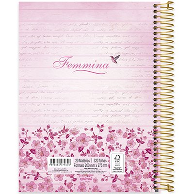 Caderno universitário capa dura 20x1 320 folhas, Femmina Rosa, Spiral, 2279640 - PT 1 UN