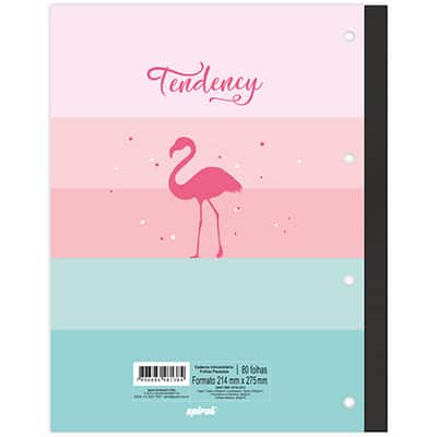 Caderno universitário 1x1 80 folhas coladas wireless Tendency Flamingo 2281384 Spiral PT 1 UN