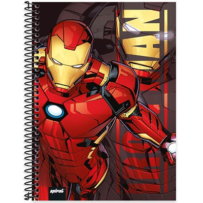 Caderno universitário capa dura 1x1 80 folhas, Marvel Avengers - Vingadores Homem de Ferro, Spiral, 2276410 - PT 1 UN