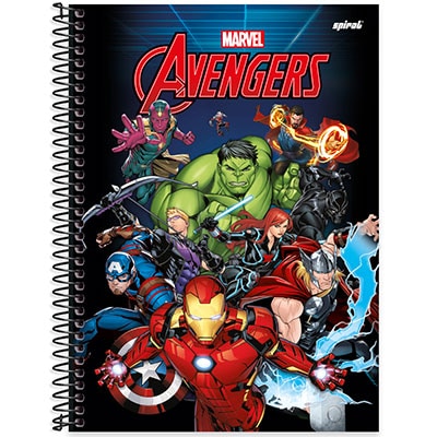 Caderno universitário capa dura 1x1 80 folhas, Marvel Avengers - Vingadores, Spiral, 2276441 - PT 1 UN