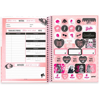 Caderno universitário capa dura 1x1 80 folhas, Barbie, Spiral, 2276458 - PT 1 UN