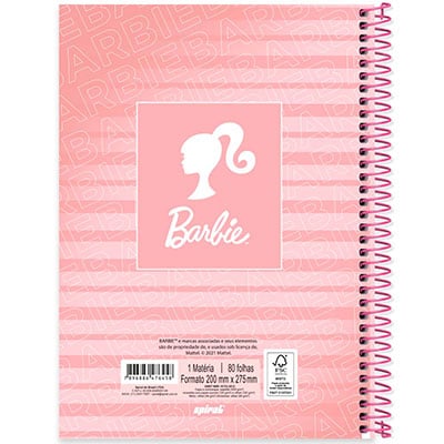 Caderno universitário capa dura 1x1 80 folhas, Barbie, Spiral, 2276458 - PT 1 UN