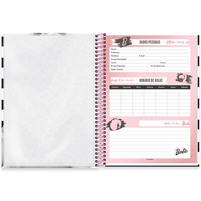 Caderno universitário capa dura 1x1 80 folhas, Barbie, Spiral, 2276472 - PT 1 UN