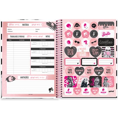 Caderno universitário capa dura 1x1 80 folhas, Barbie, Spiral, 2276472 - PT 1 UN