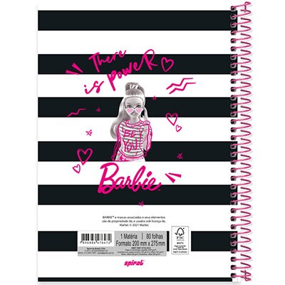 Caderno universitário capa dura 1x1 80 folhas, Barbie, Spiral, 2276472 - PT 1 UN