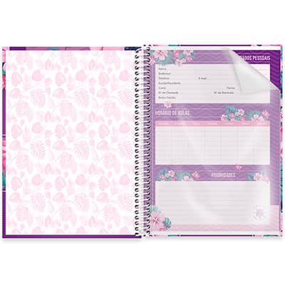 Caderno universitário capa dura 1x1 80 folhas, Hang Loose Roxa, Spiral, 2276946 - PT 1 UN