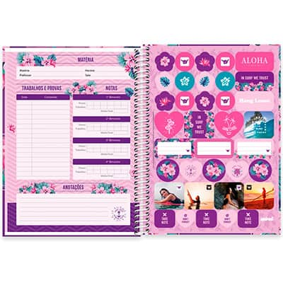 Caderno universitário capa dura 1x1 80 folhas, Hang Loose Roxa, Spiral, 2276946 - PT 1 UN