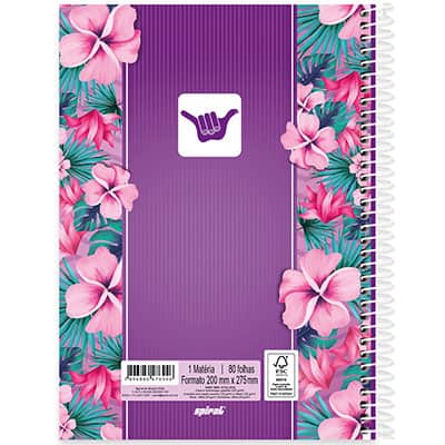 Caderno universitário capa dura 1x1 80 folhas, Hang Loose Roxa, Spiral, 2276946 - PT 1 UN