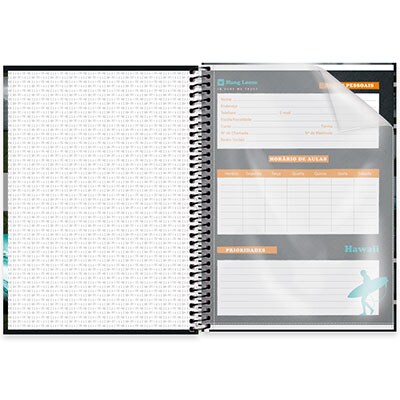 Caderno universitário capa dura 1x1 80 folhas, Hang Loose Azul, Spiral, 2276953 - PT 1 UN