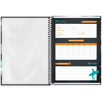 Caderno universitário capa dura 1x1 80 folhas, Hang Loose Azul, Spiral, 2276953 - PT 1 UN