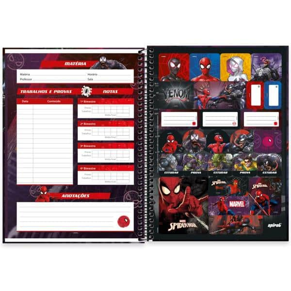 Caderno universitário capa dura 1x1 80 folhas, Homem Aranha Spiderman Marvel, Spiral, 2277943 - PT 1 UN