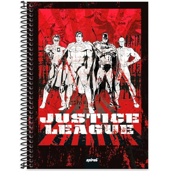 Caderno universitário capa dura 1x1 80 folhas, Liga da Justiça, Spiral, 2277127 - PT 1 UN