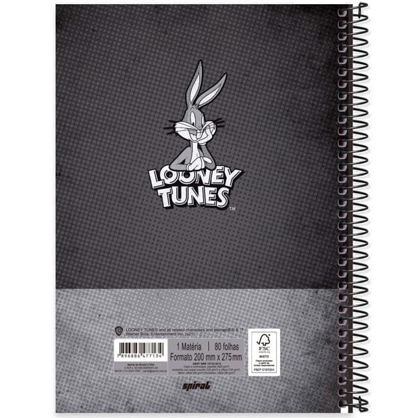 Caderno universitário capa dura 1x1 80 folhas, Looney Tunes Pernalonga, Spiral, 2277134 - PT 1 UN