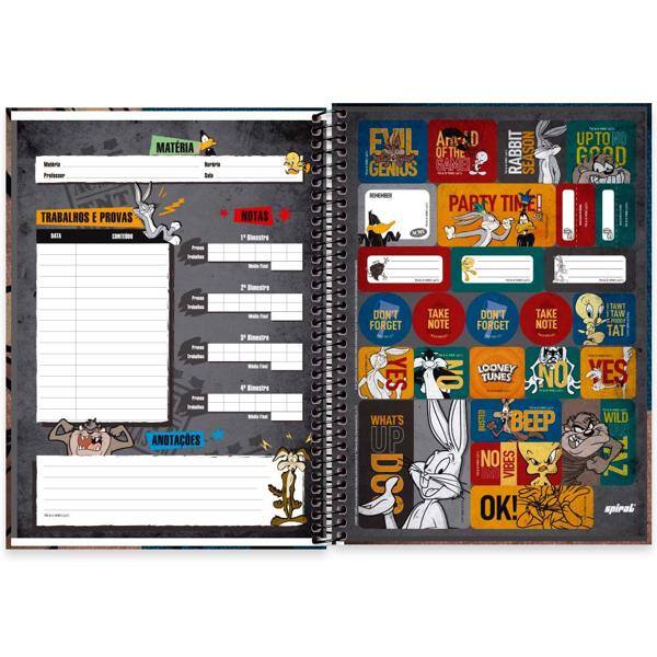 Caderno universitário capa dura 1x1 80 folhas, Looney Tunes Coiote, Spiral, 2277141 - PT 1 UN