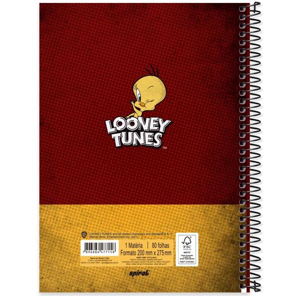 Caderno universitário capa dura 1x1 80 folhas, Looney Tunes Piu Piu, Spiral, 2277158 - PT 1 UN