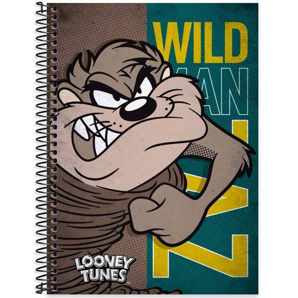 Caderno universitário capa dura 1x1 80 folhas, Looney Tunes Taz, Spiral, 2277165 - PT 1 UN