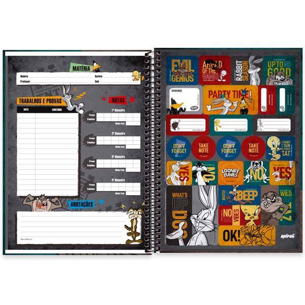 Caderno universitário capa dura 1x1 80 folhas, Looney Tunes Taz, Spiral, 2277165 - PT 1 UN