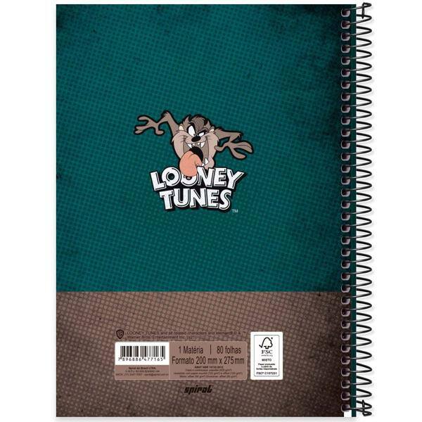 Caderno universitário capa dura 1x1 80 folhas, Looney Tunes Taz, Spiral, 2277165 - PT 1 UN