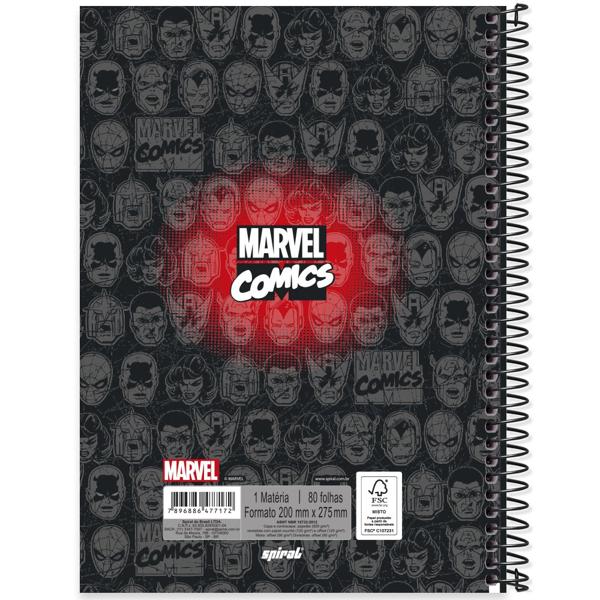 Caderno universitário capa dura 1x1 80 folhas, Marvel Comics, Spiral, 2277172 - PT 1 UN